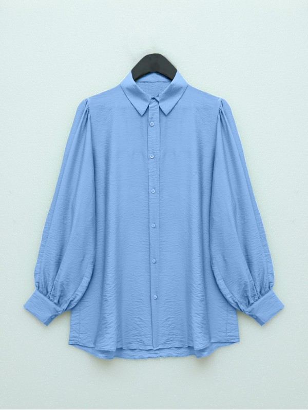 Balon Kol Düz Tunik -Mavi