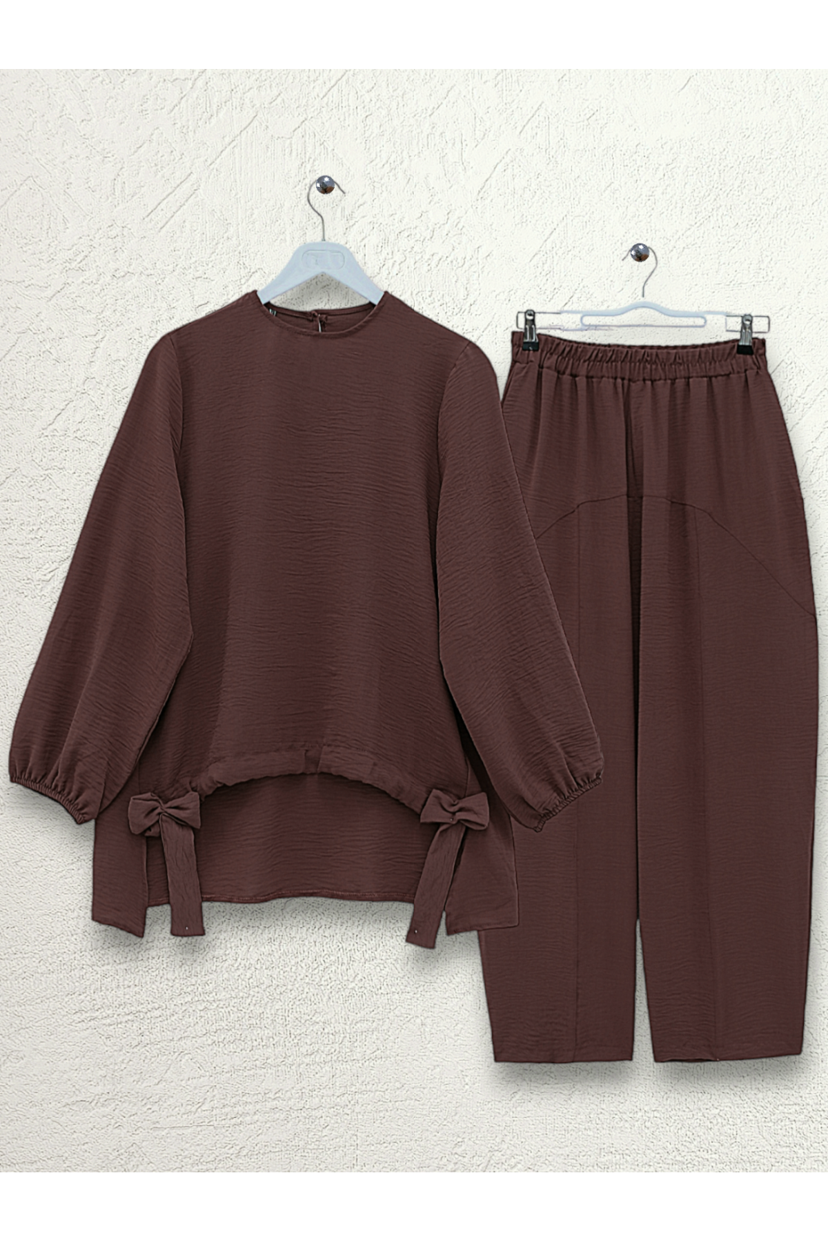 Önden Büzmeli Şalvar Pantolon Ayrobin Salaş Takım -K. Kahve