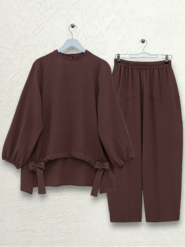 Önden Büzmeli Şalvar Pantolon Ayrobin Salaş Takım -K. Kahve