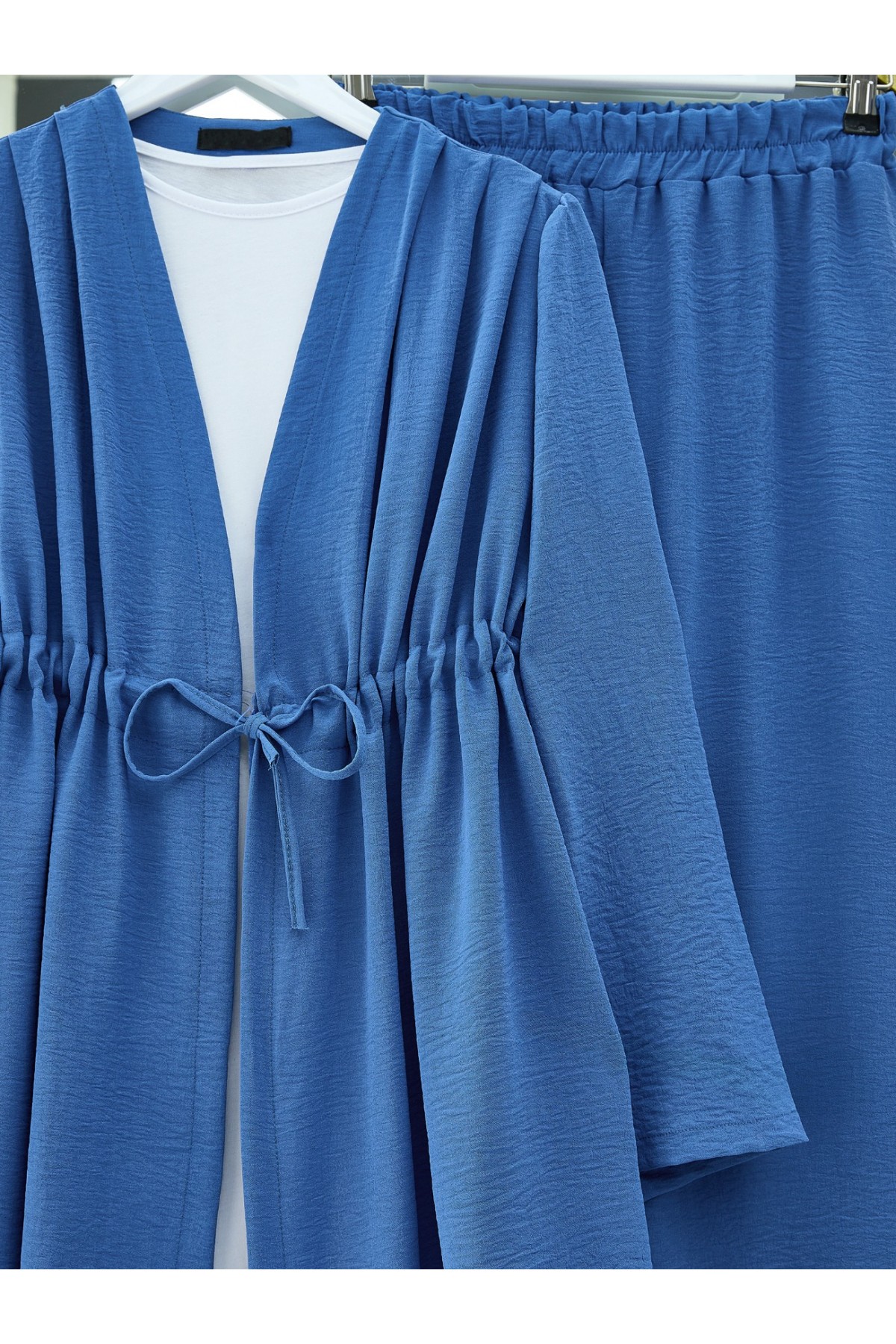 Tünel Bağcıklı Ayrobin Kimono Takım -İndigo