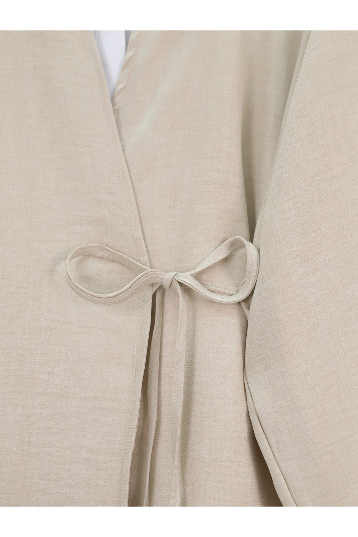 Önden Bağlamalı Pantolonlu Kimono Takım -Bej