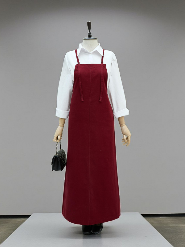 Askılı Gabardin Jile Elbise -Bordo