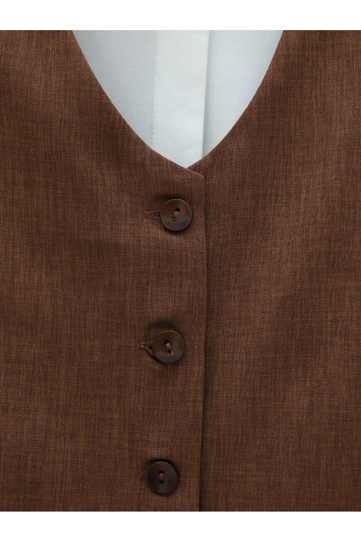 Düğmeli Yelekli Takım -Kahve