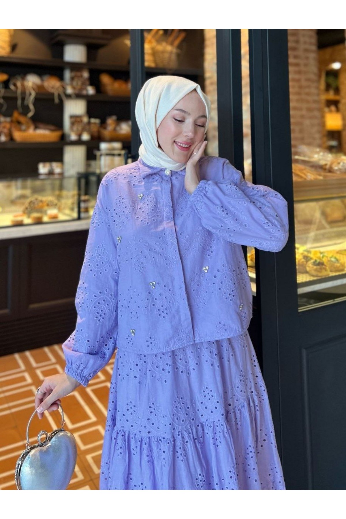 Fisto Detaylı Etekli Takım  -Lila