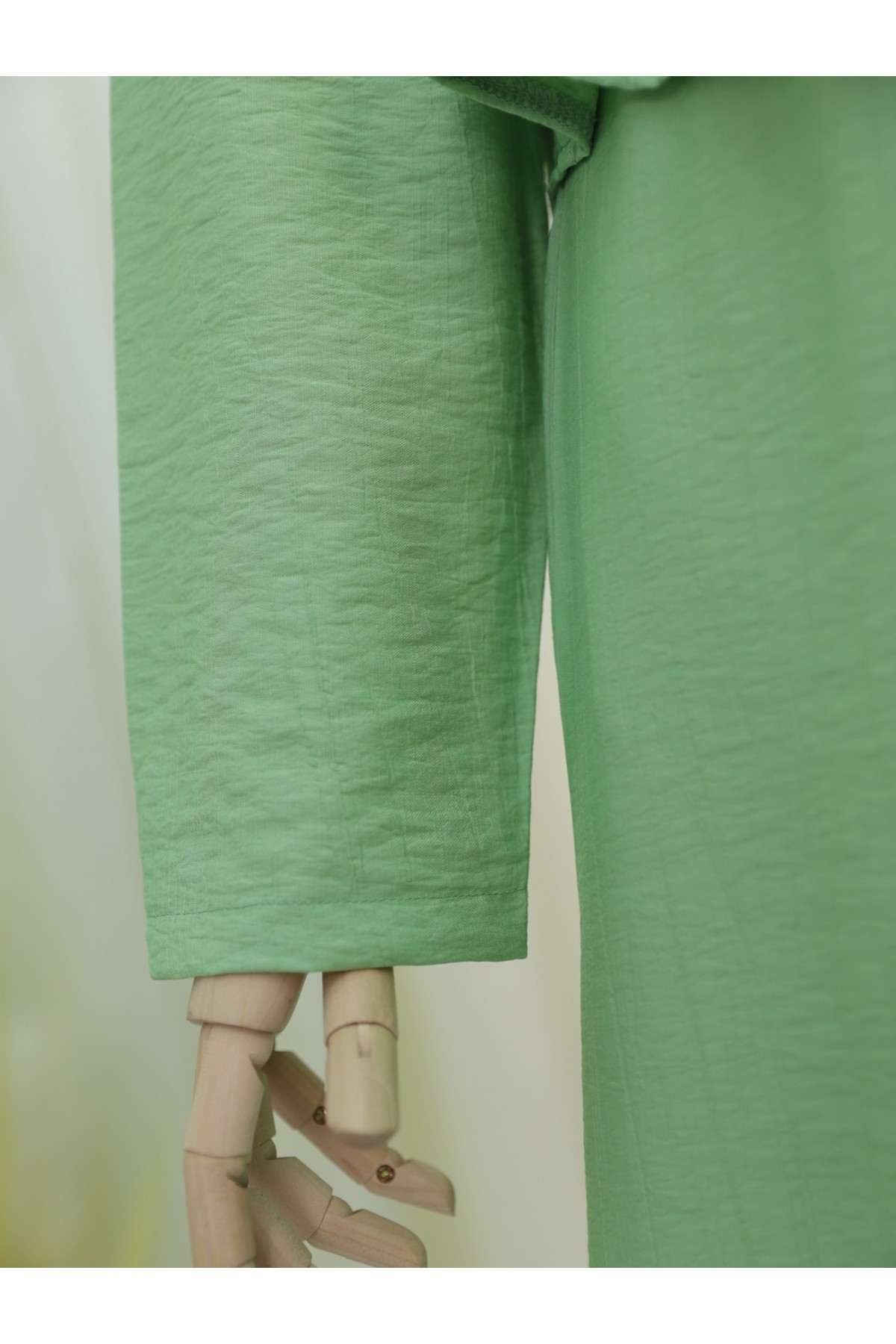 Metal Düğmeli Beli Bağlamalı Gömlek Jile Elbise -A.Yeşil