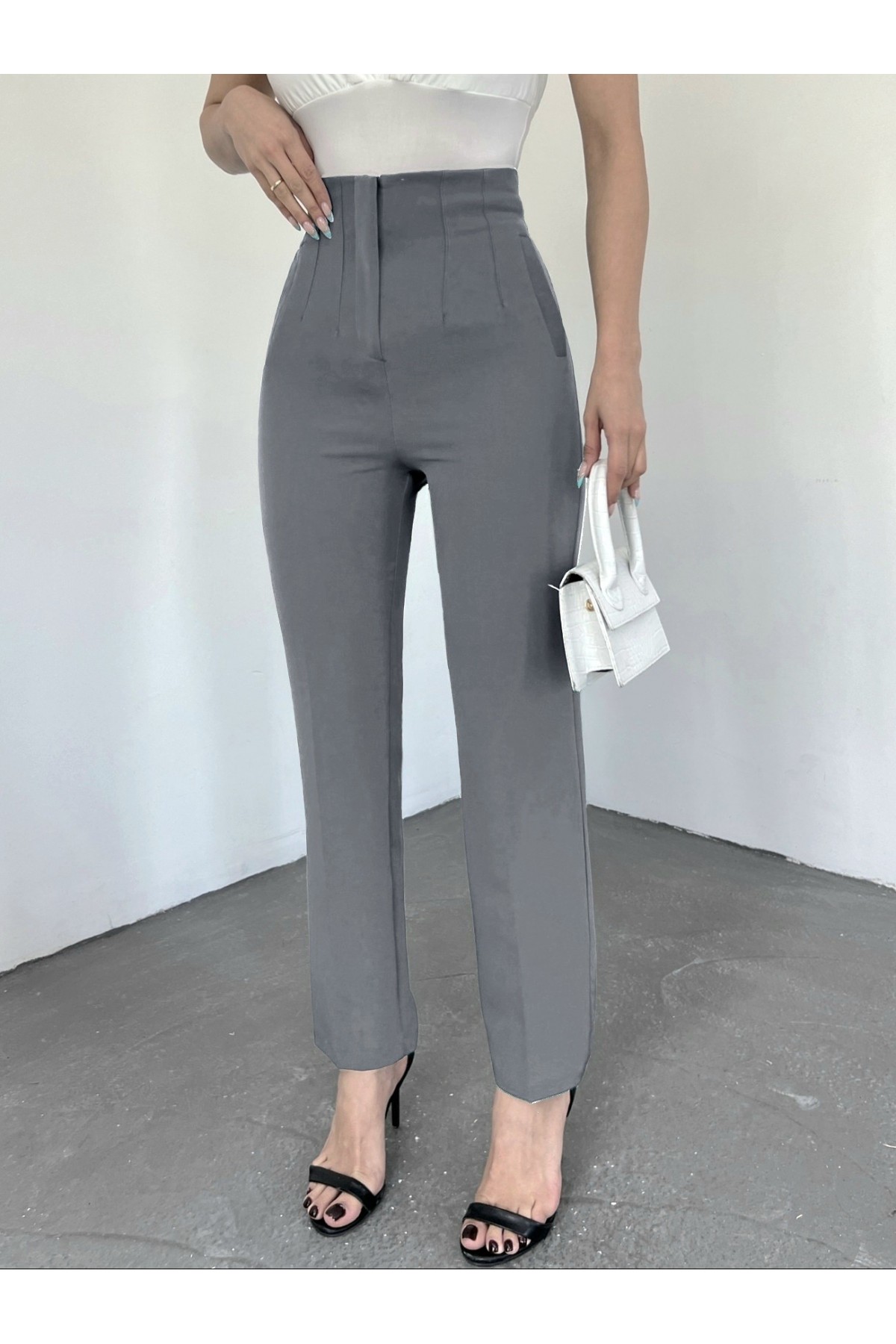 Zra Pileli Havuç Pantolon -Gri