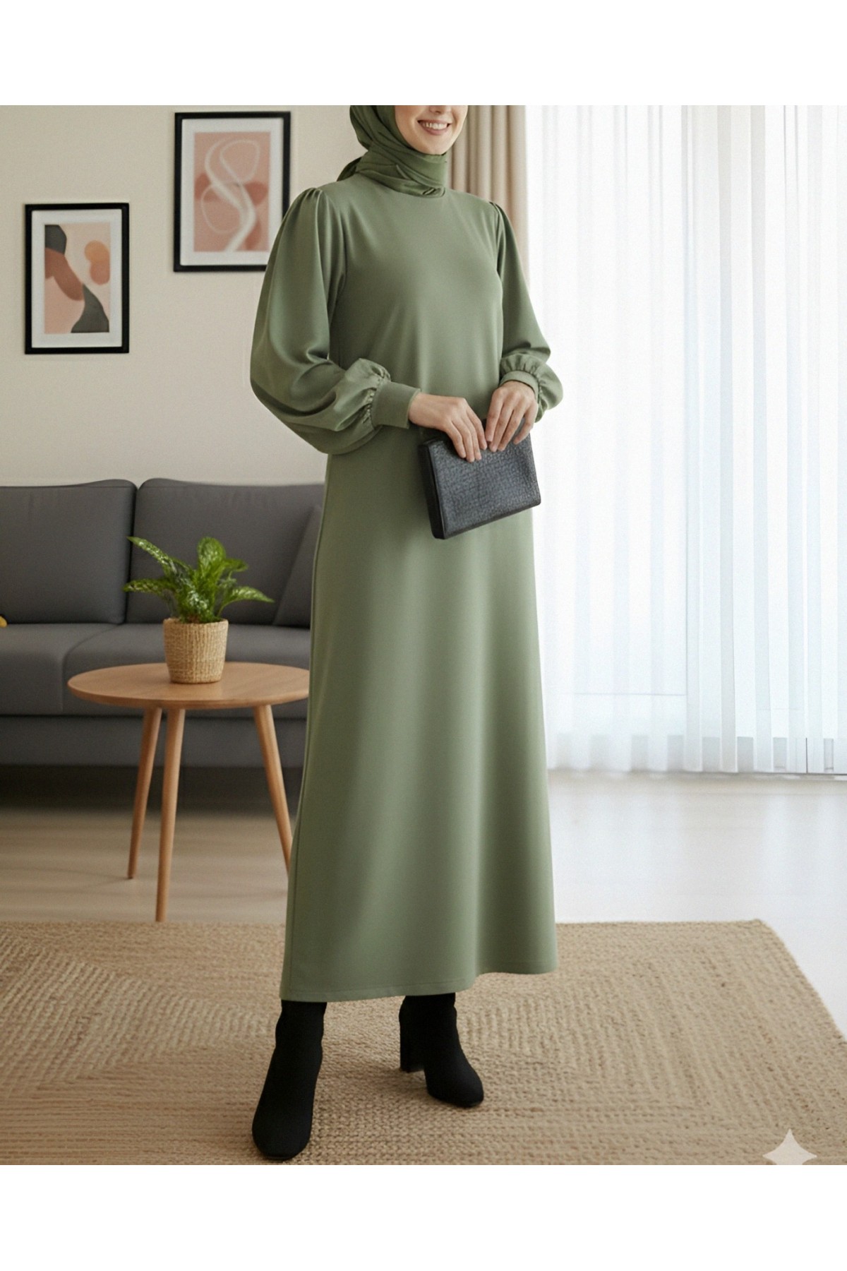 Yuvarlak Yaka Uzun Oysh Elbise -Çağla Y.