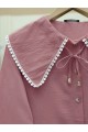 Bebe Yaka Dantelli Kolu Lastikli Gömlek -Pudra