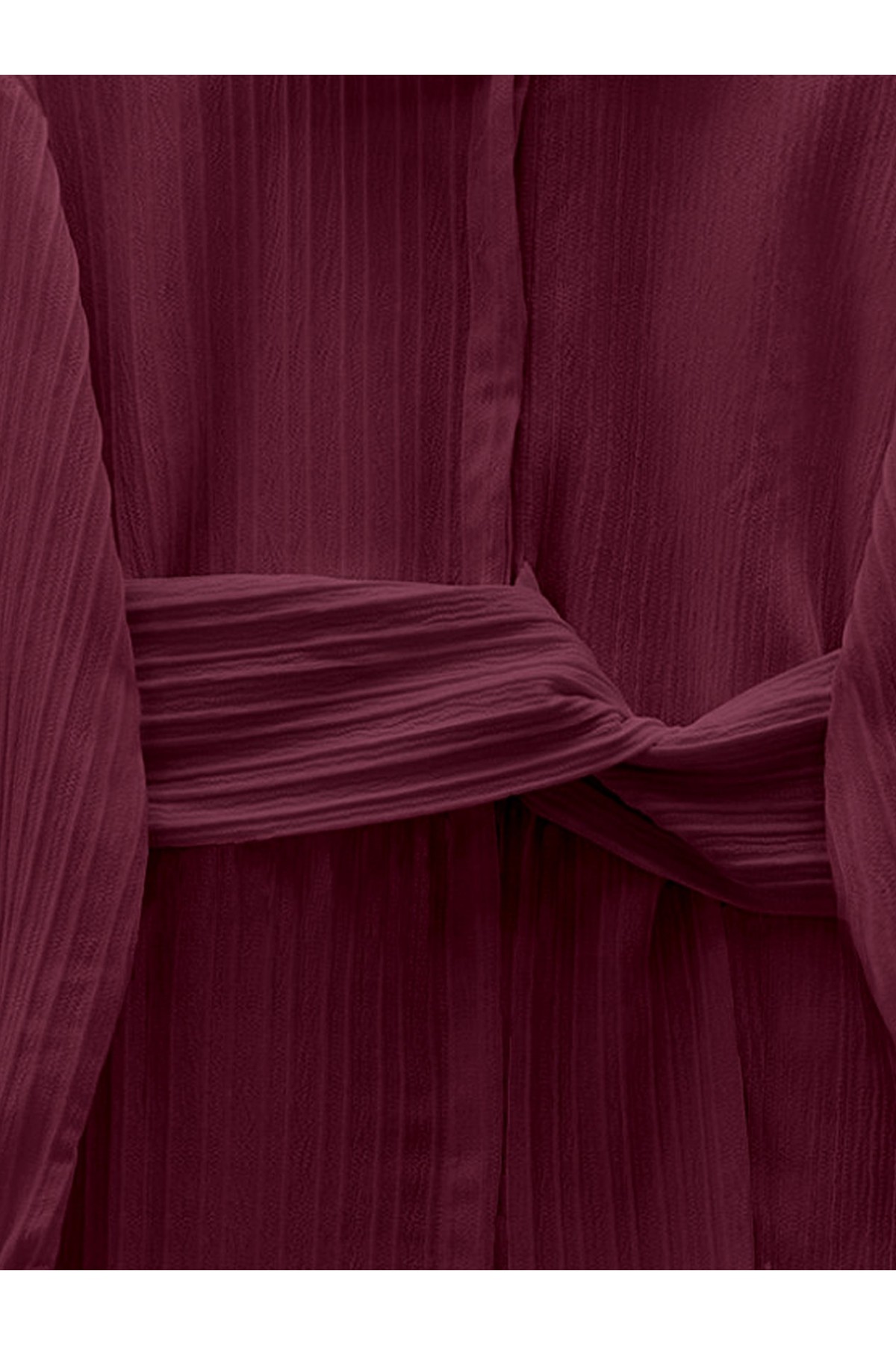 Belden Bağlamalı Fitlli Krinkıl Gömlek  -Bordo