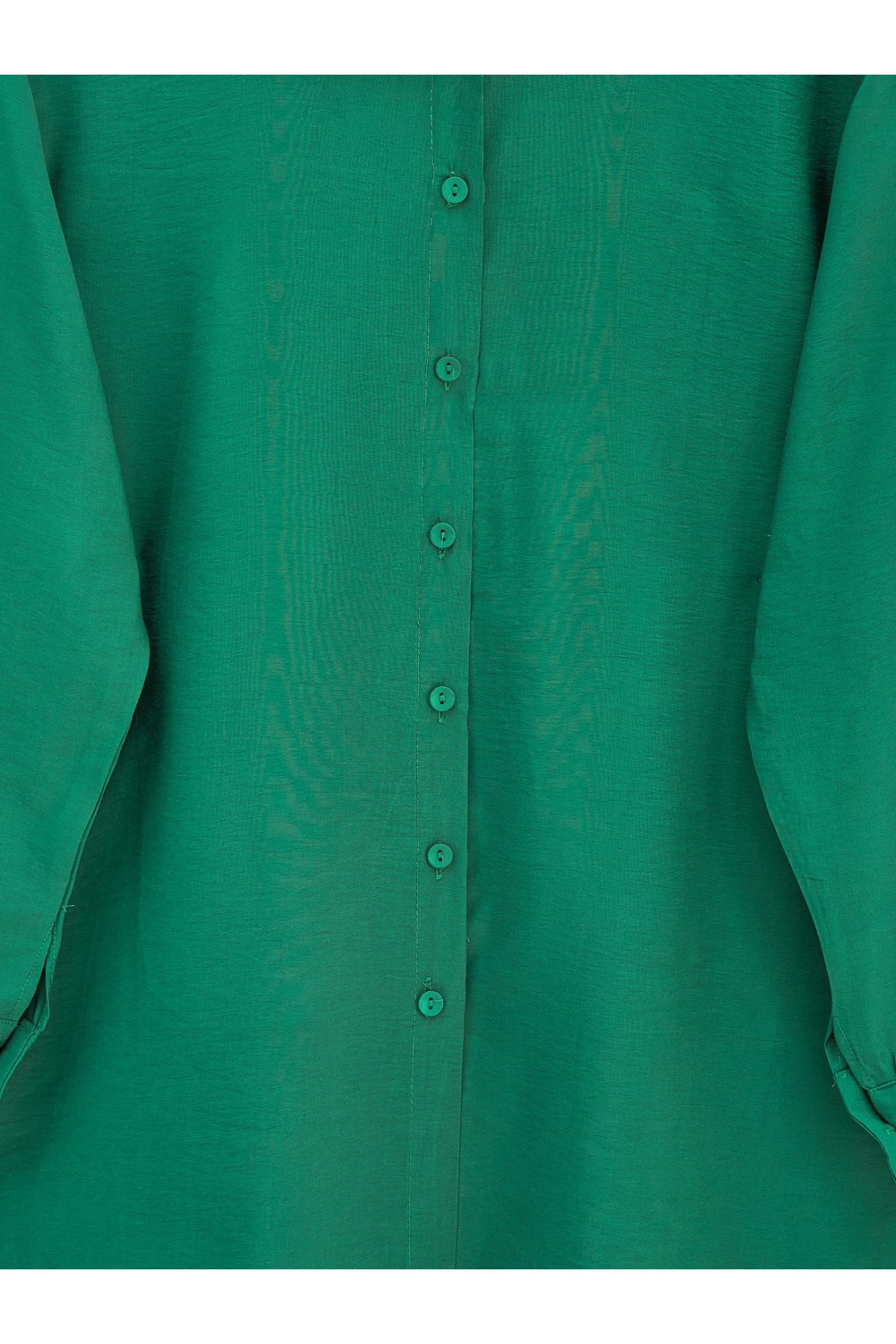 Arkası Uzun Düğmeli Poplin Gömlek -Yeşil