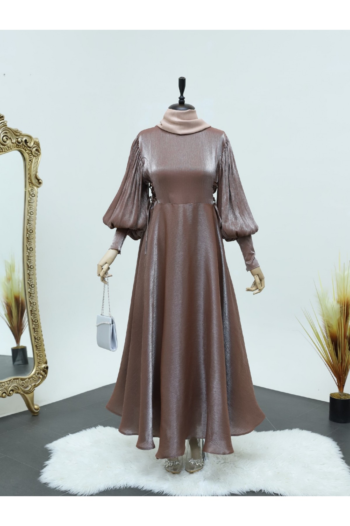 Yanları Bağlamalı Balon Kol Jakarlı Abiye -G.Kurusu