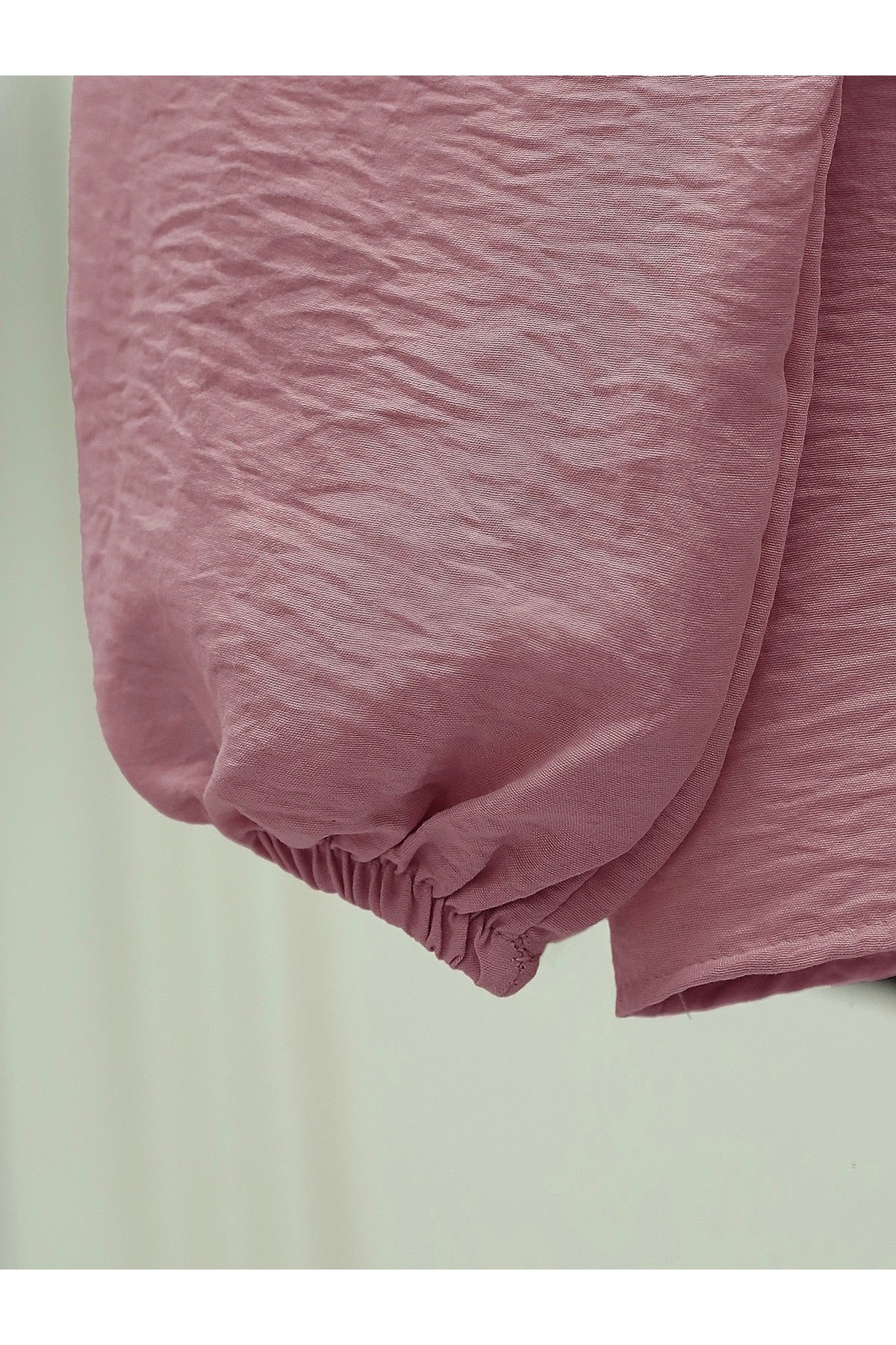 Bebe Yaka Dantelli Kolu Lastikli Gömlek -Pudra