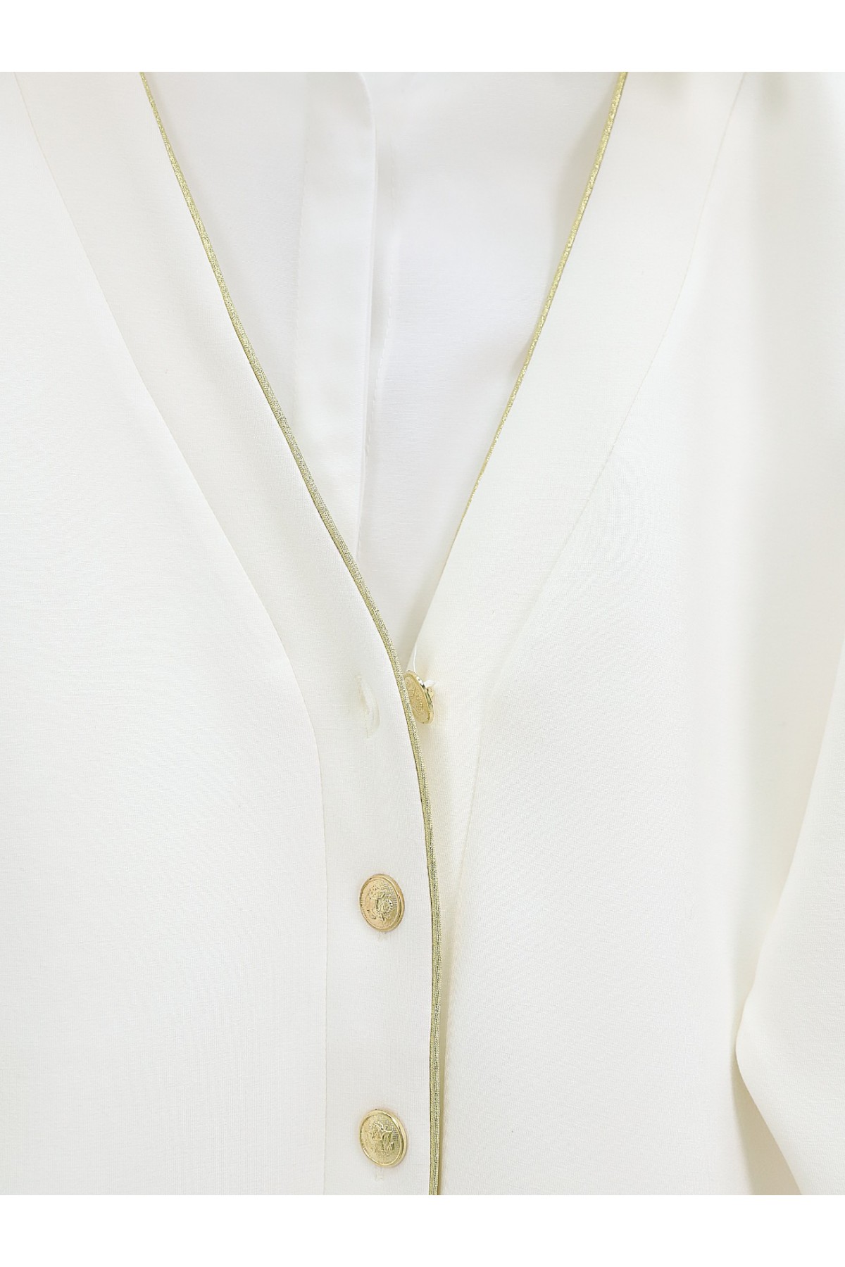 Düğmeli Biyeli Osyho Hırka -Beyaz