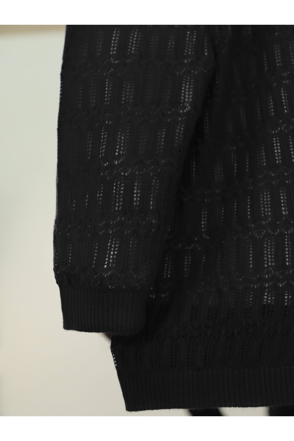 Ajurlu  Desenli Baharlık Hırka  -Siyah