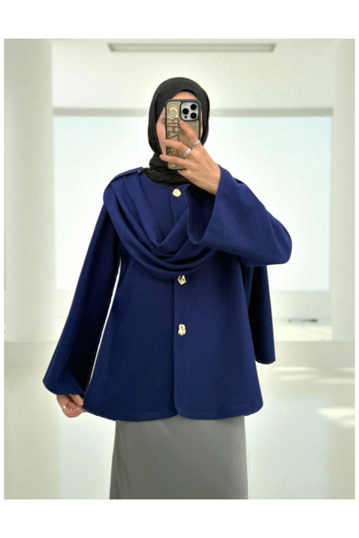 Şal Detaylı Kışlık Keçe Ceket -Laci