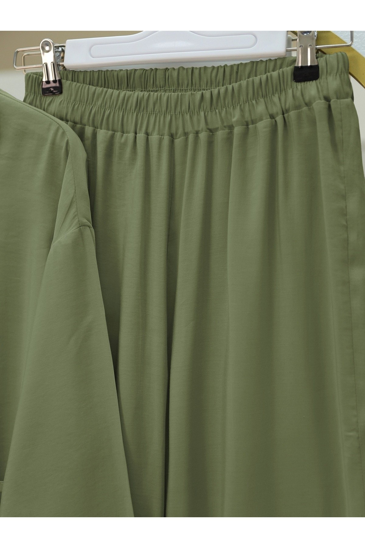 Yakası Taşlı Belden Bağlamalı Pantolonlu Takım -Haki