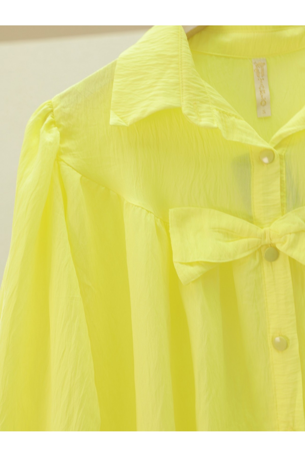 Önü Fiyonk Detaylı Parçalı Gömlek  -Açık Sarı