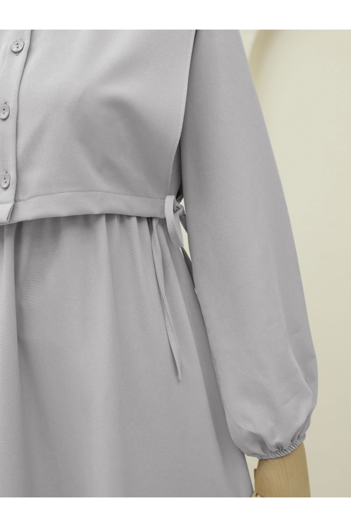 Üstü Gömlek Detaylı Elbise Takım     -Gri