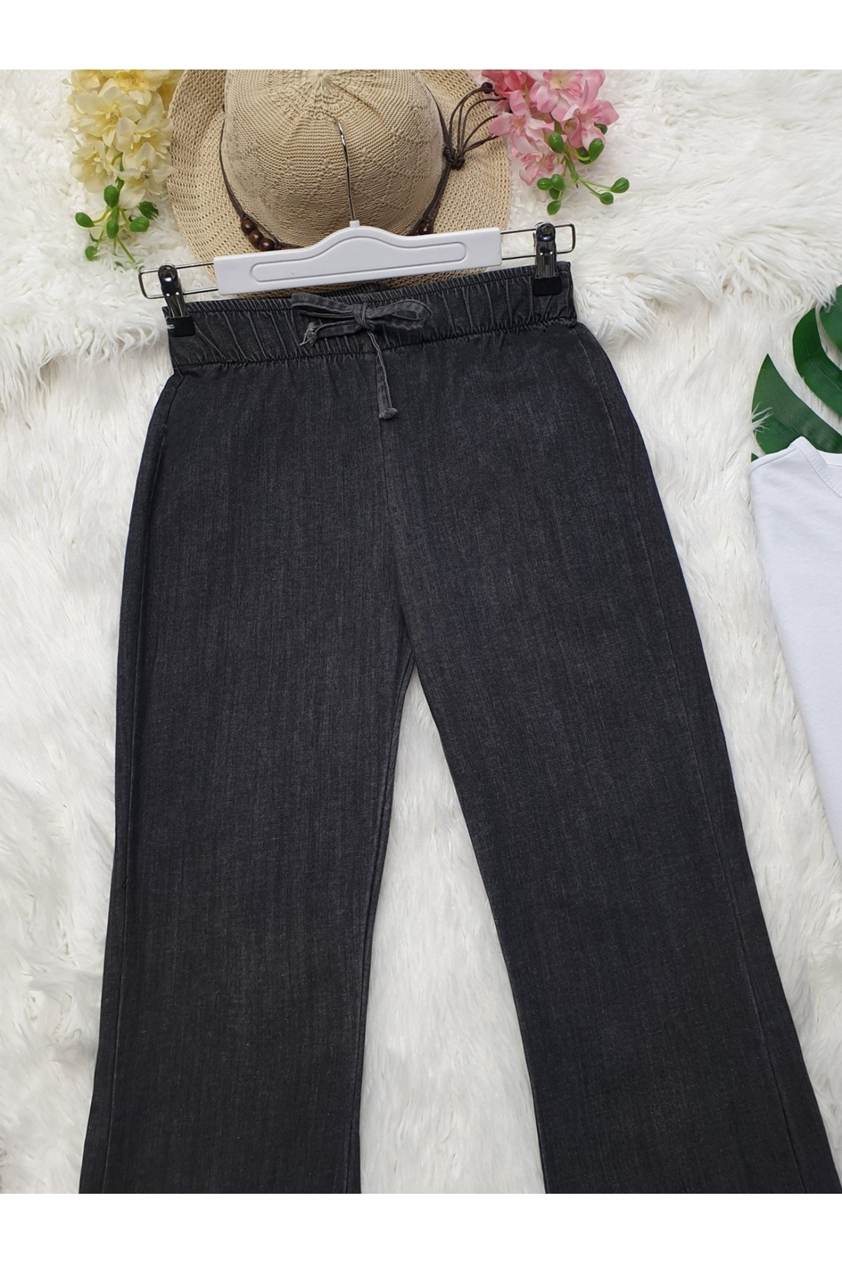 İspanyol Paça Bağcık Detaylı Kot Pantolon -Füme