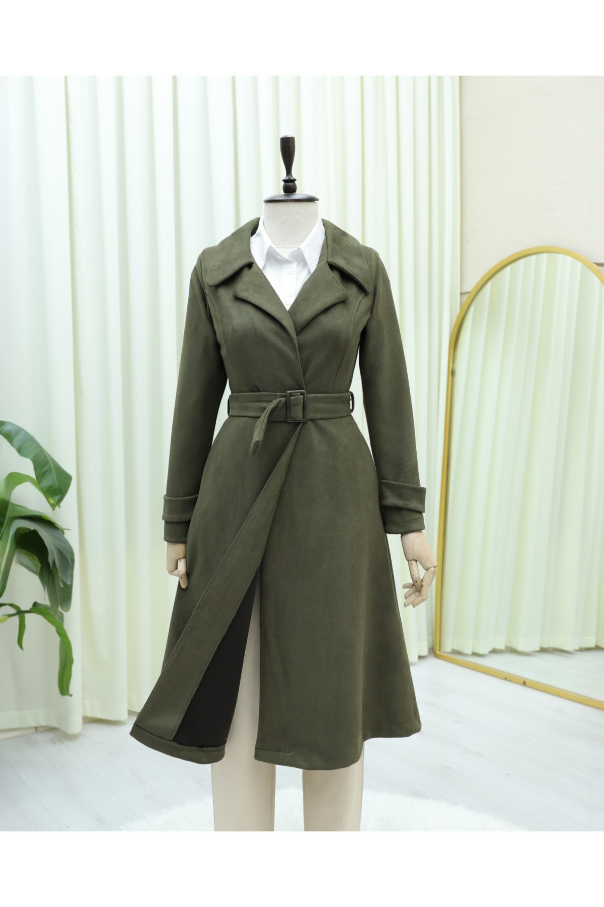 Beli Kemerli Cepli Süet Kap -Haki