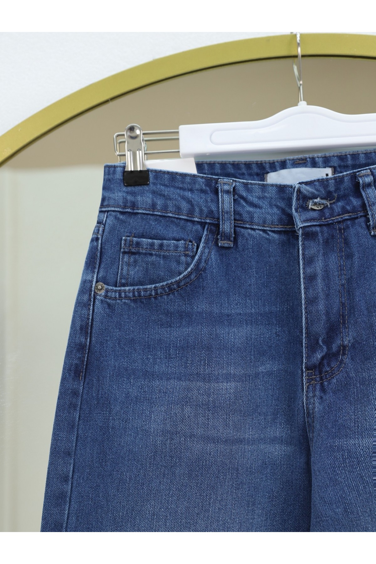 Çok Cepli Yüksek Bel Kot Pantolon  -Mavi