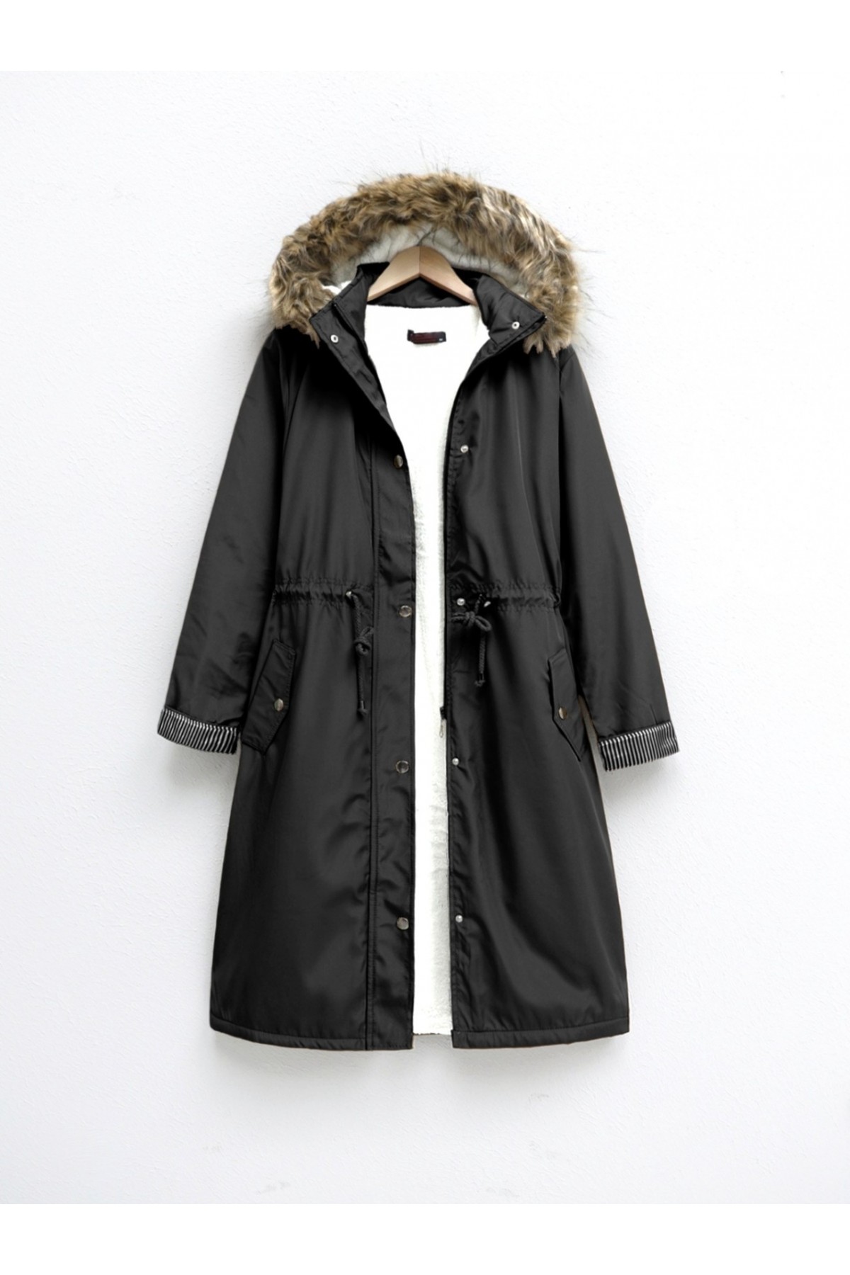 İçi Pelüş Çıkma Ķapşonlu Bondig Mont -Siyah