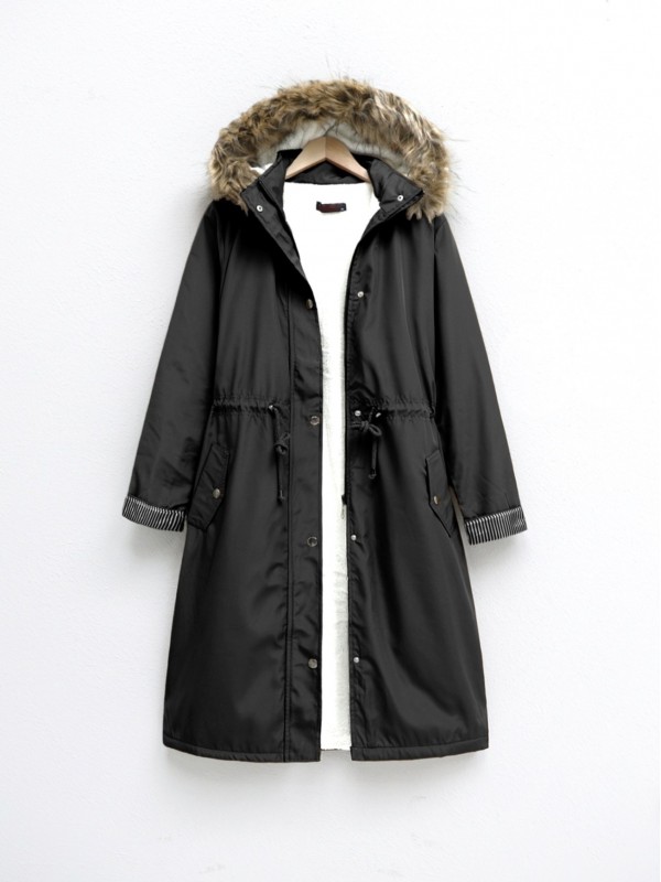 İçi Pelüş Çıkma Ķapşonlu Bondig Mont -Siyah