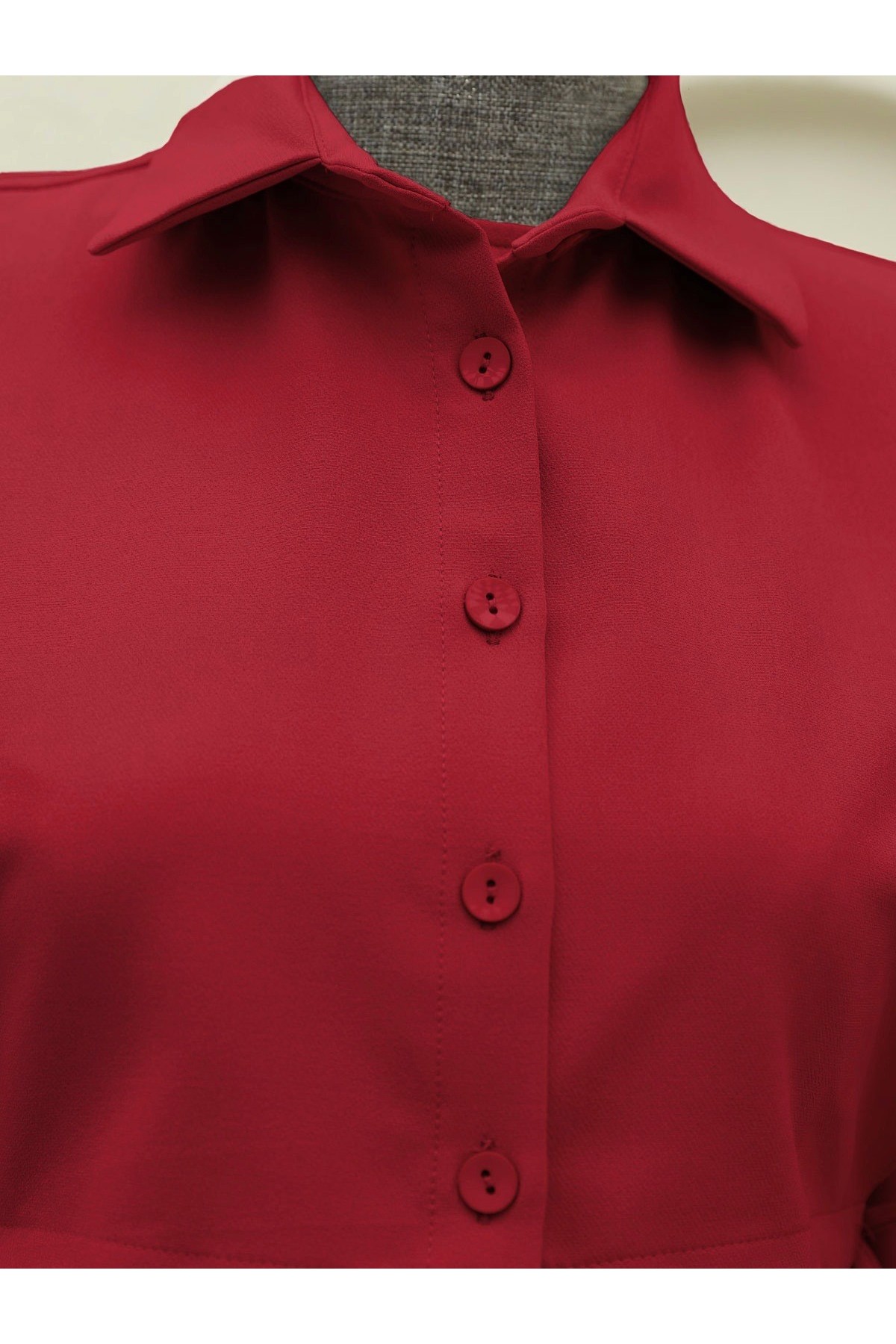 Üstü Gömlek Detaylı Elbise Takım    -Kırmızı