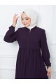 Parçalı Kolu Lastikli Boydan Fermuarlı Ferace -Mor
