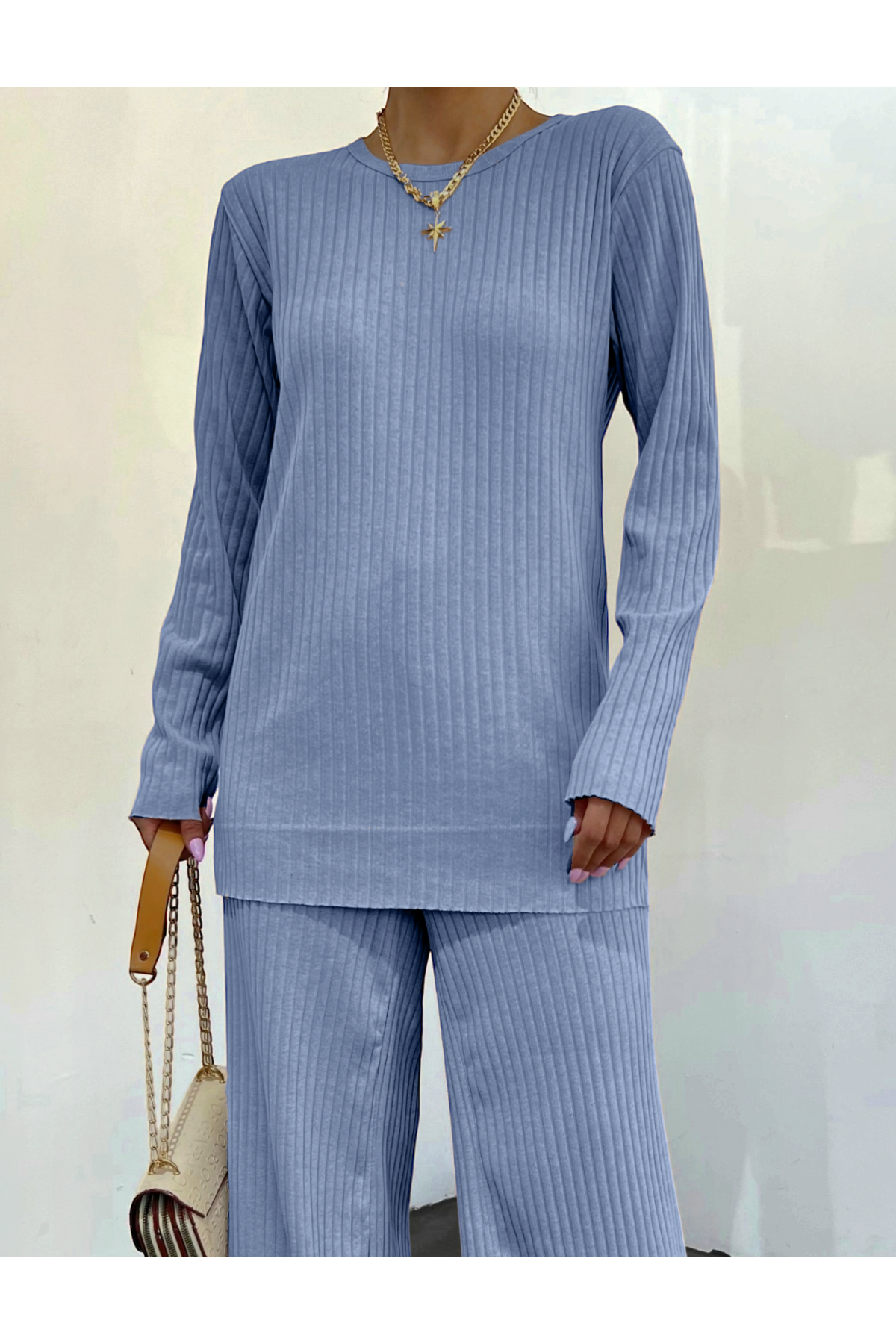 Bisiklet Yaka Kaşkorse Takım    -Mavi