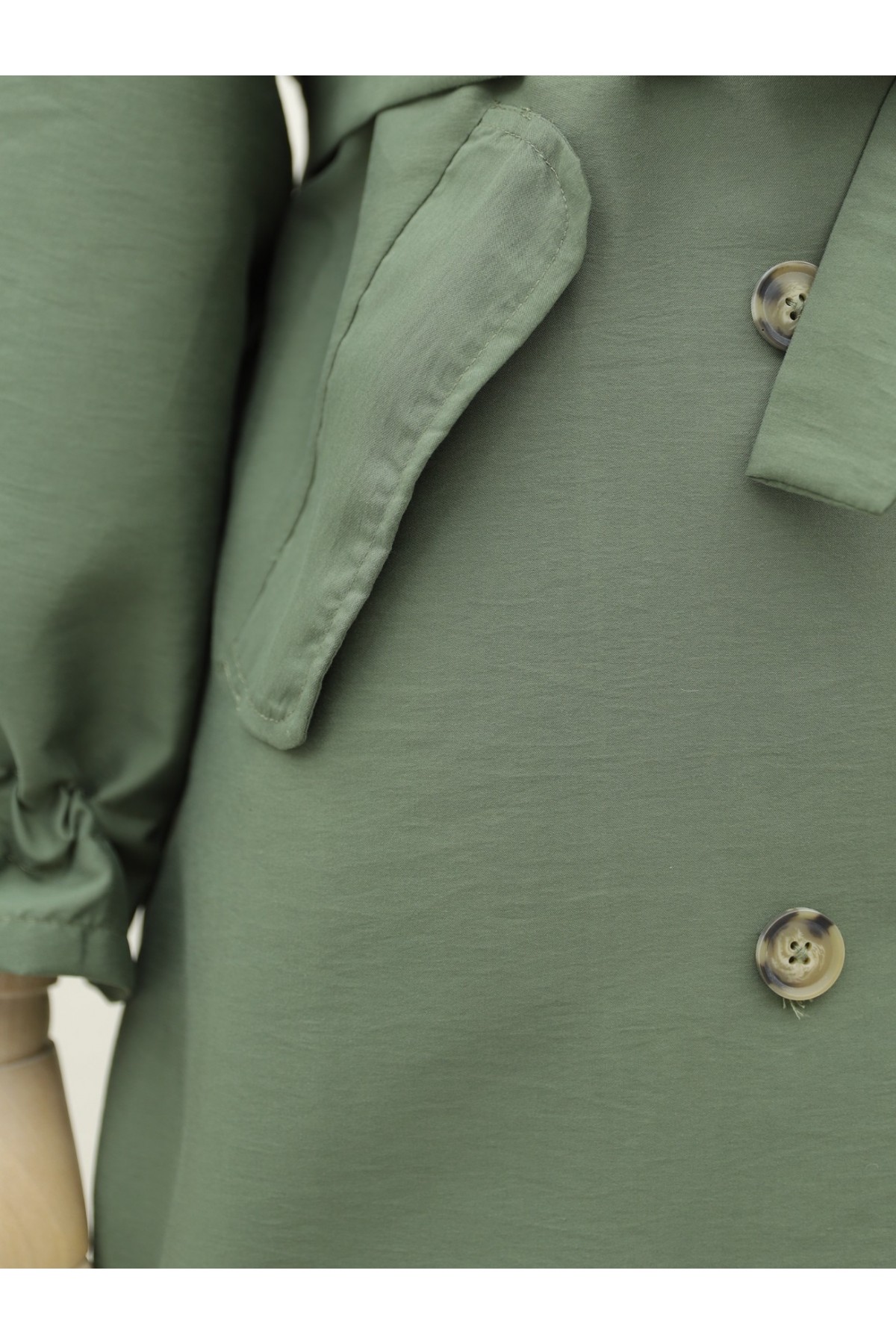 Kolu Manşeti Bağcıklı Kemerli Kap -Haki