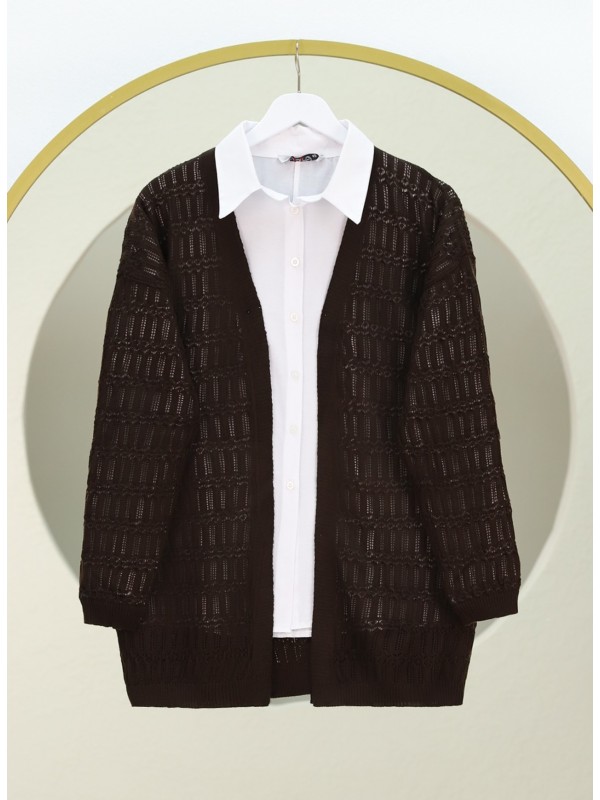 Ajurlu  Desenli Baharlık Hırka  -K. Kahve