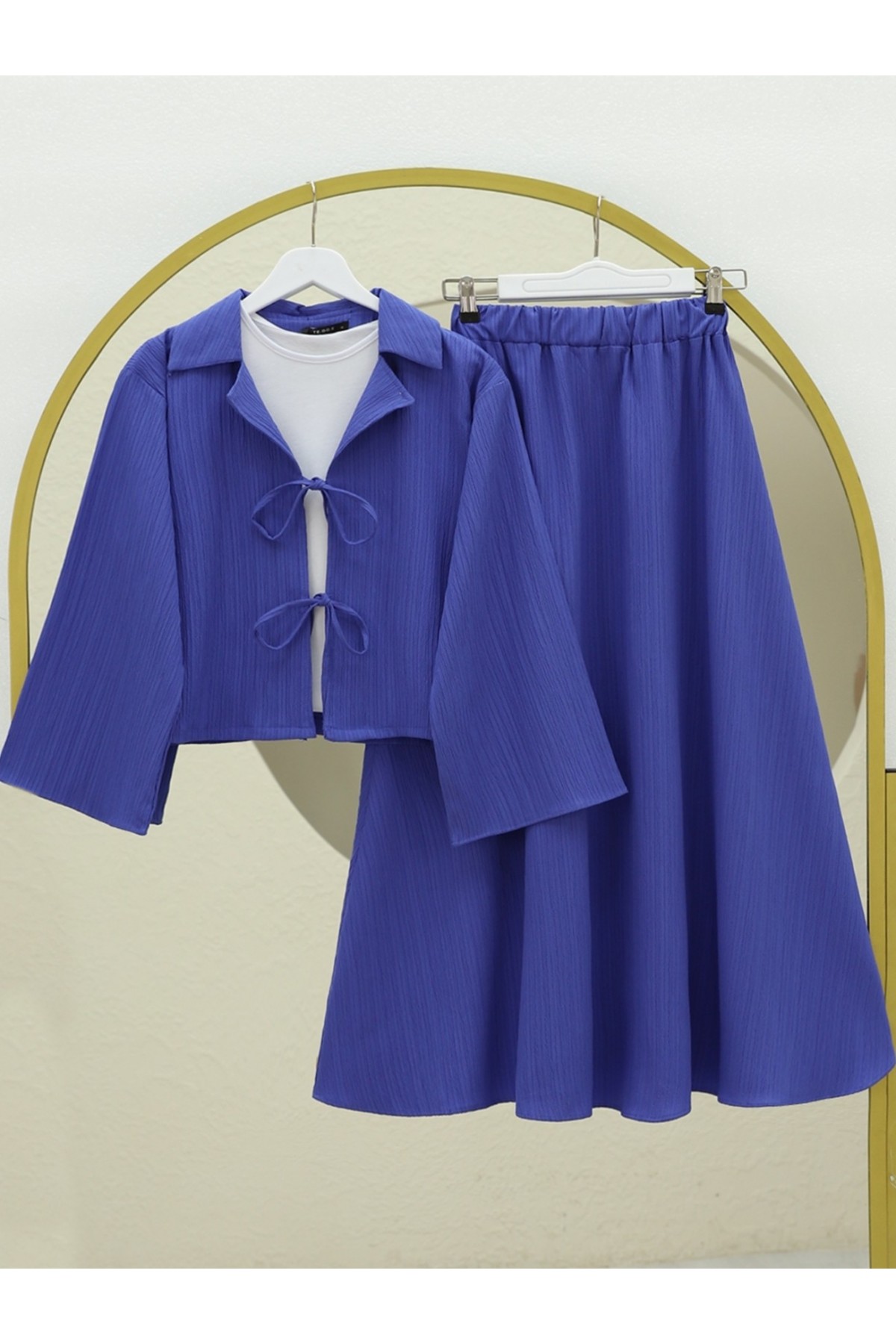 Önü Bağlamalı Etekli Krinkıl Takım  -Leylak