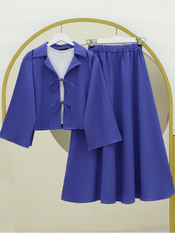 Önü Bağlamalı Etekli Krinkıl Takım  -Leylak