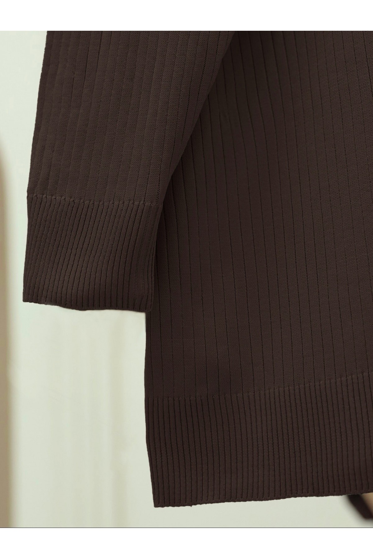 Düğmeli Fitilli Triko Hırka  -K. Kahve