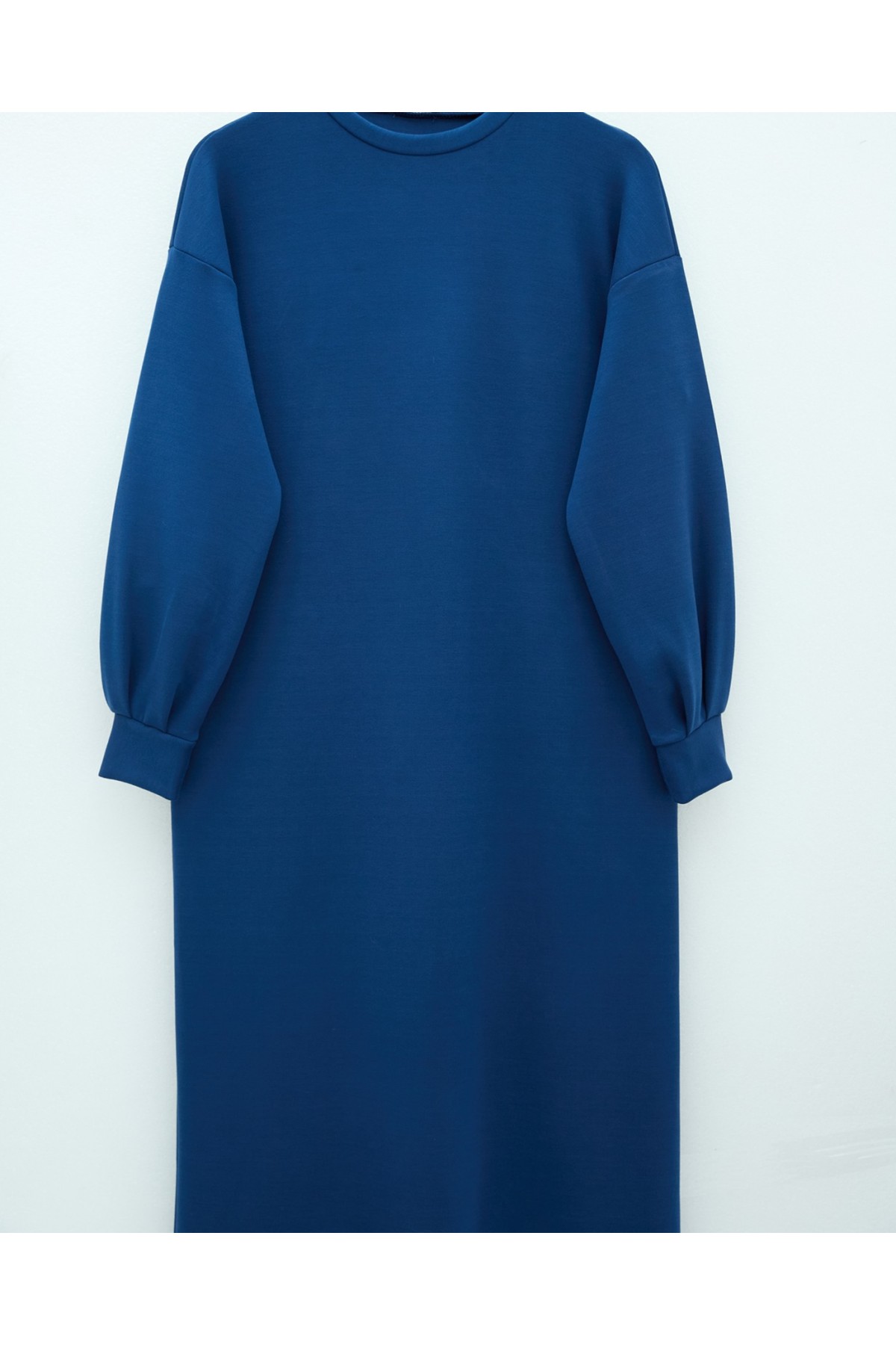 Yuvarlak Yaka Uzun Oysh Elbise -Petrol