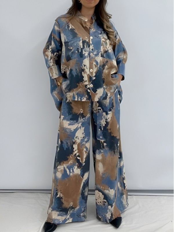 Batik Baskılı Mikro Simli Salaş Takım -Petrol