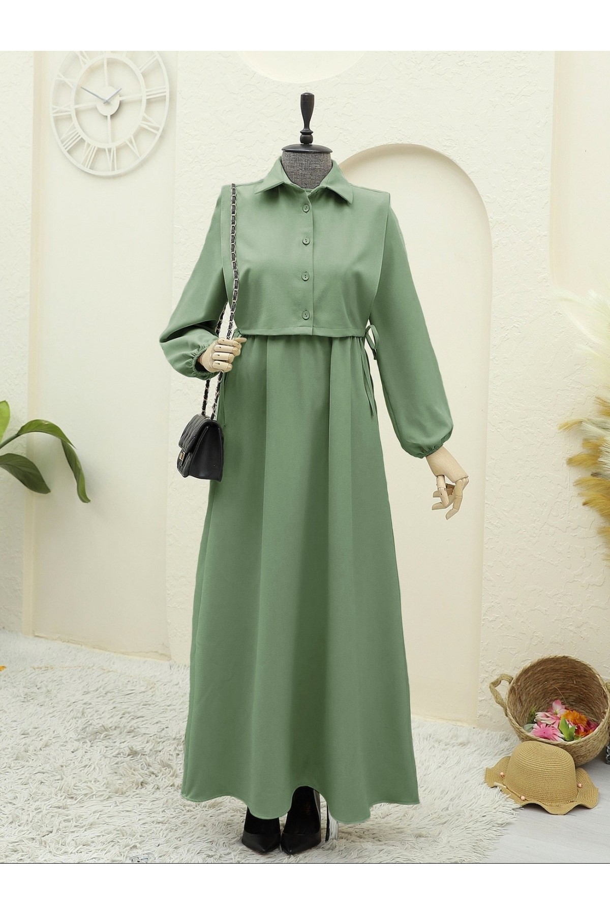 Üstü Gömlek Detaylı Elbise Takım   -Çağla Y.