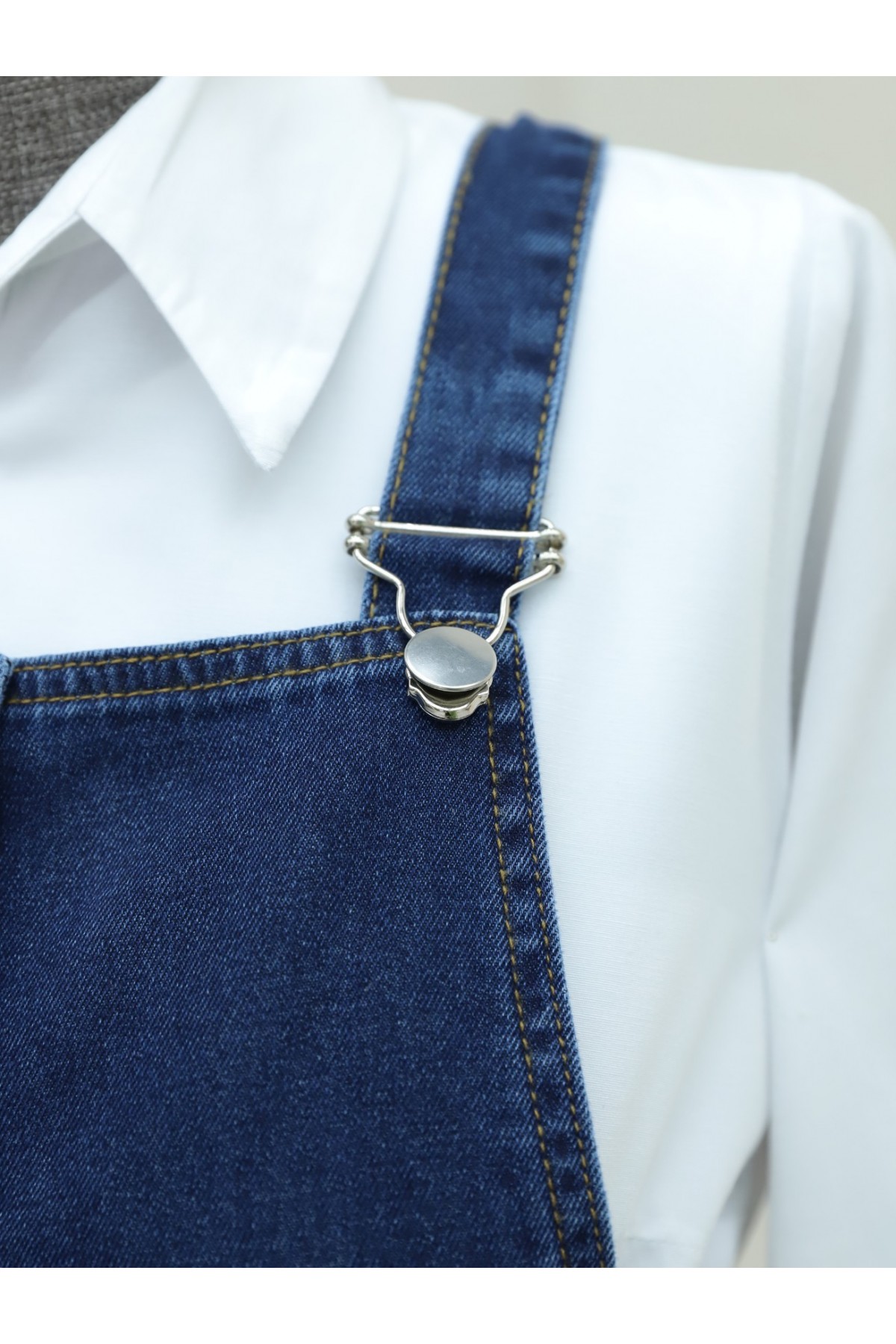 Önden Düğmeli Yan Cepli Eteği Fırfırlı Kot Jile  -Laci