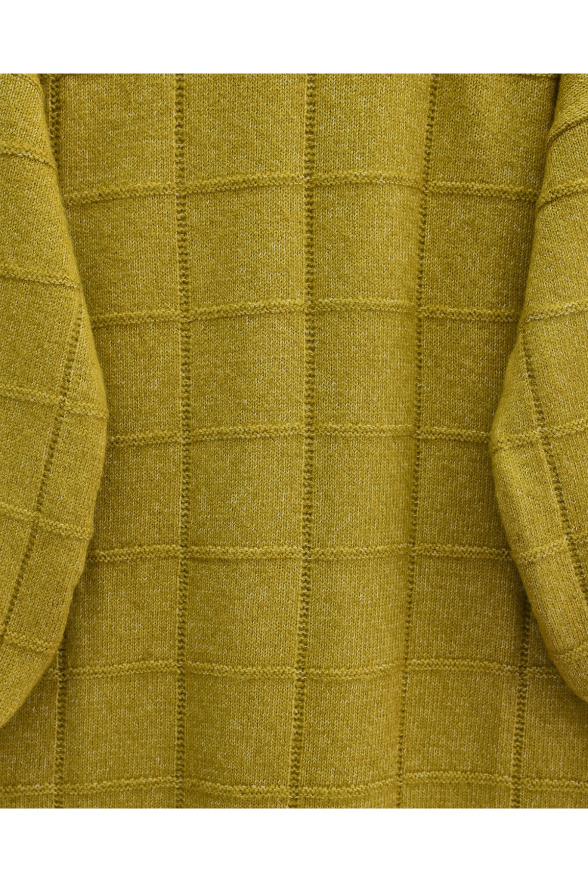 Kare Desenli Yırtmaçlı Yumoş Triko Tunik -Yağ Yeşili