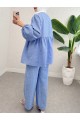 Önü Bağlamalı Parçalı Kolu Lastikli Takım  -Mavi