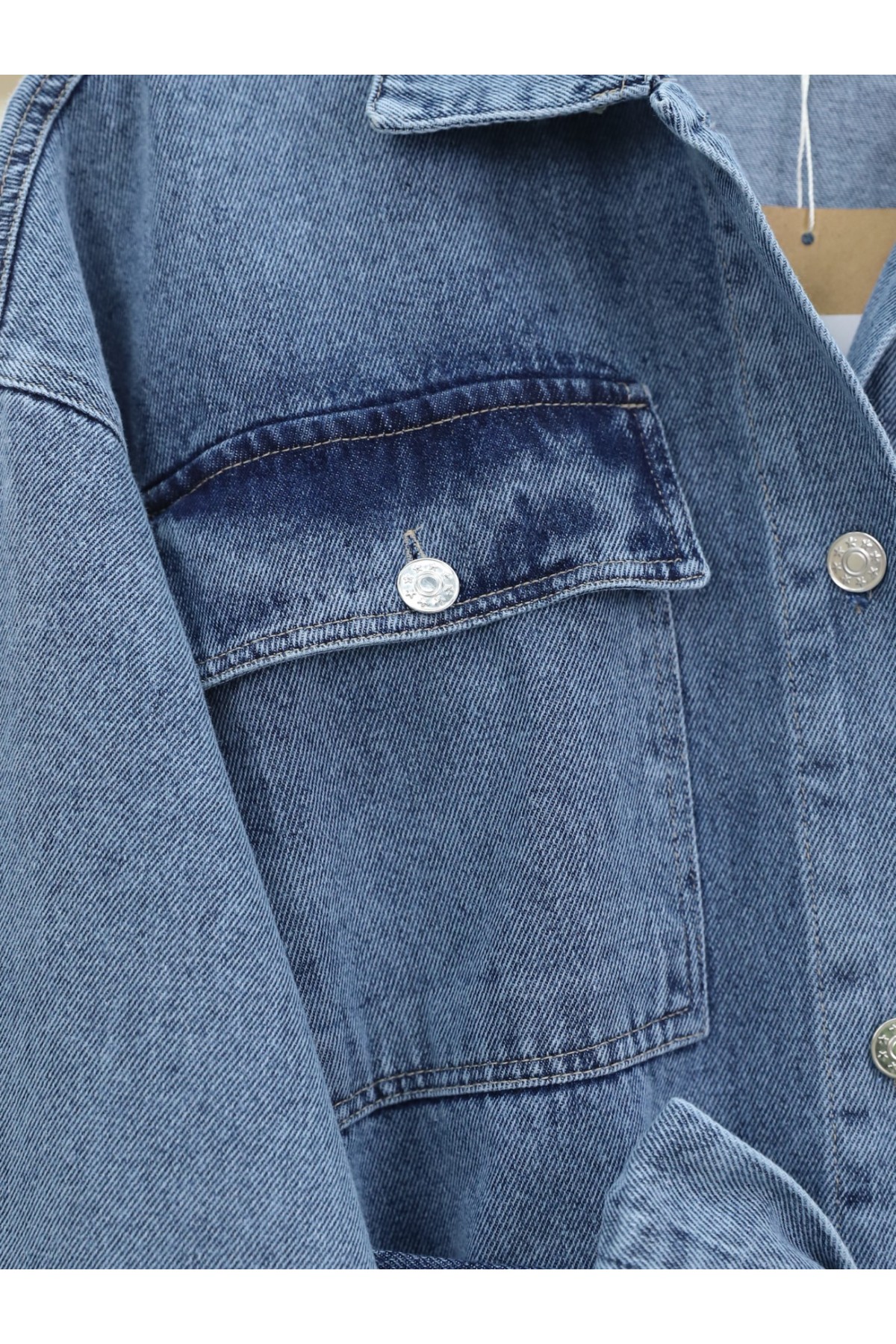 Beli Bağcıklı Torba Cepli Kot Takım -Buz Mavi