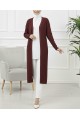 Yanları Yırtmaçlı Fitilli Uzun Triko Hırka  -Bordo