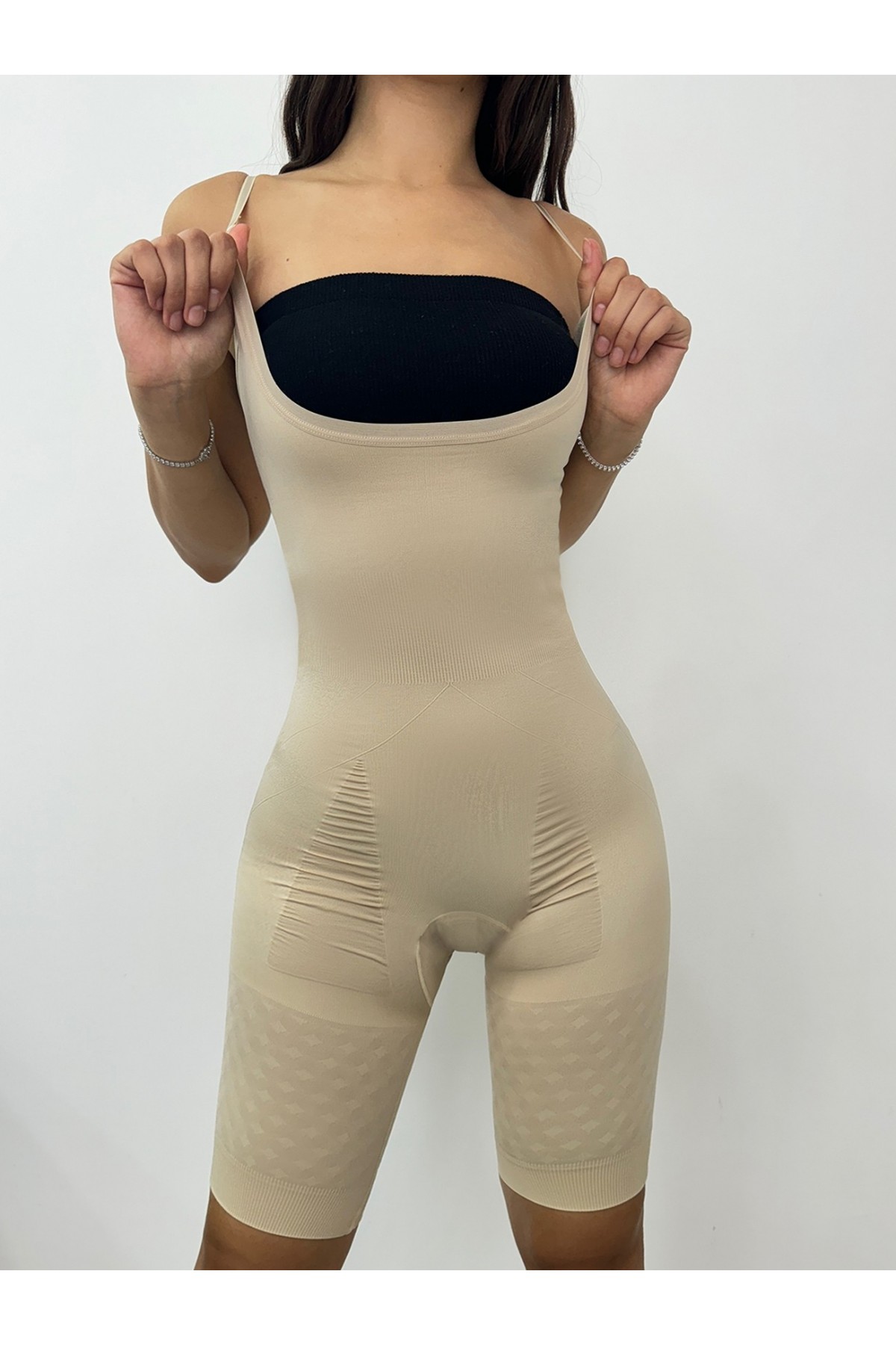 Ayar Askılı Dabıl Boy Korse -Krem