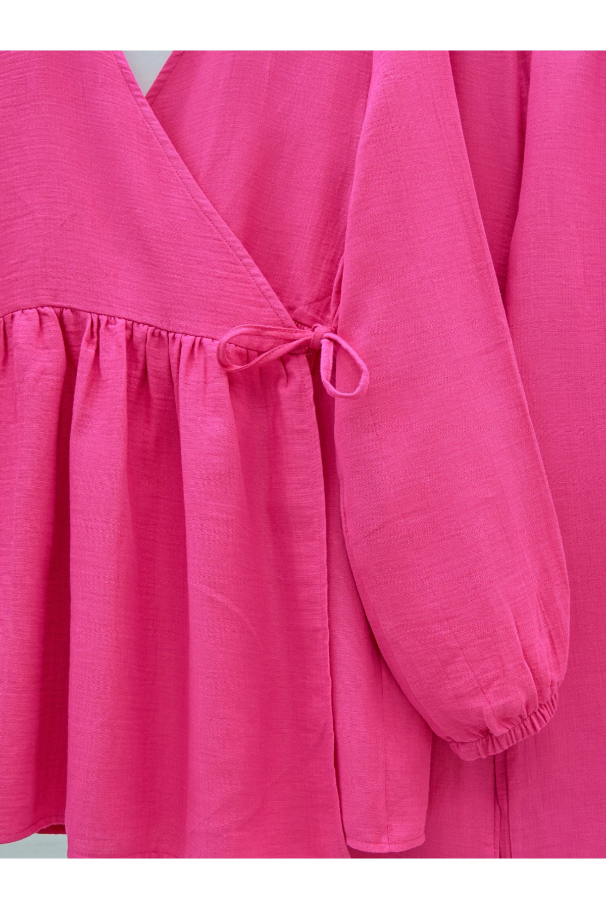 Kolu Lastikli İp Bağcıklı Müslin Takım -Fuşya