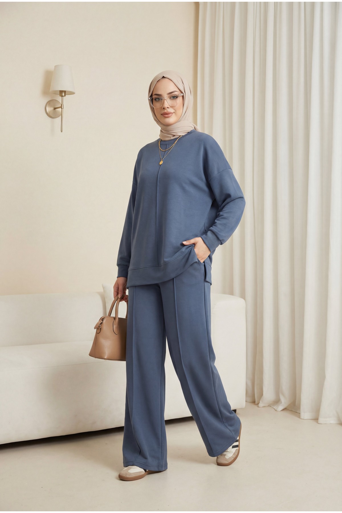 Yuvarlak Yaka Çimalı Oyşo İkili Takım -Petrol