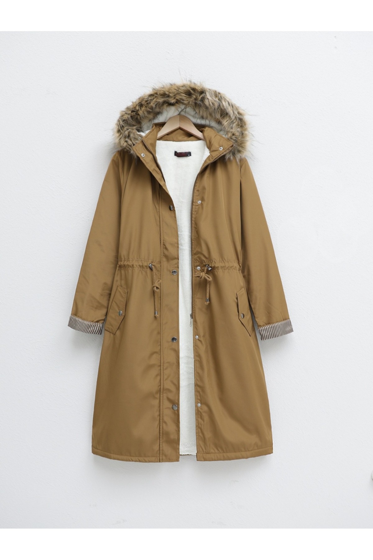 İçi Pelüş Çıkma Ķapşonlu Bondig Mont -Karamel