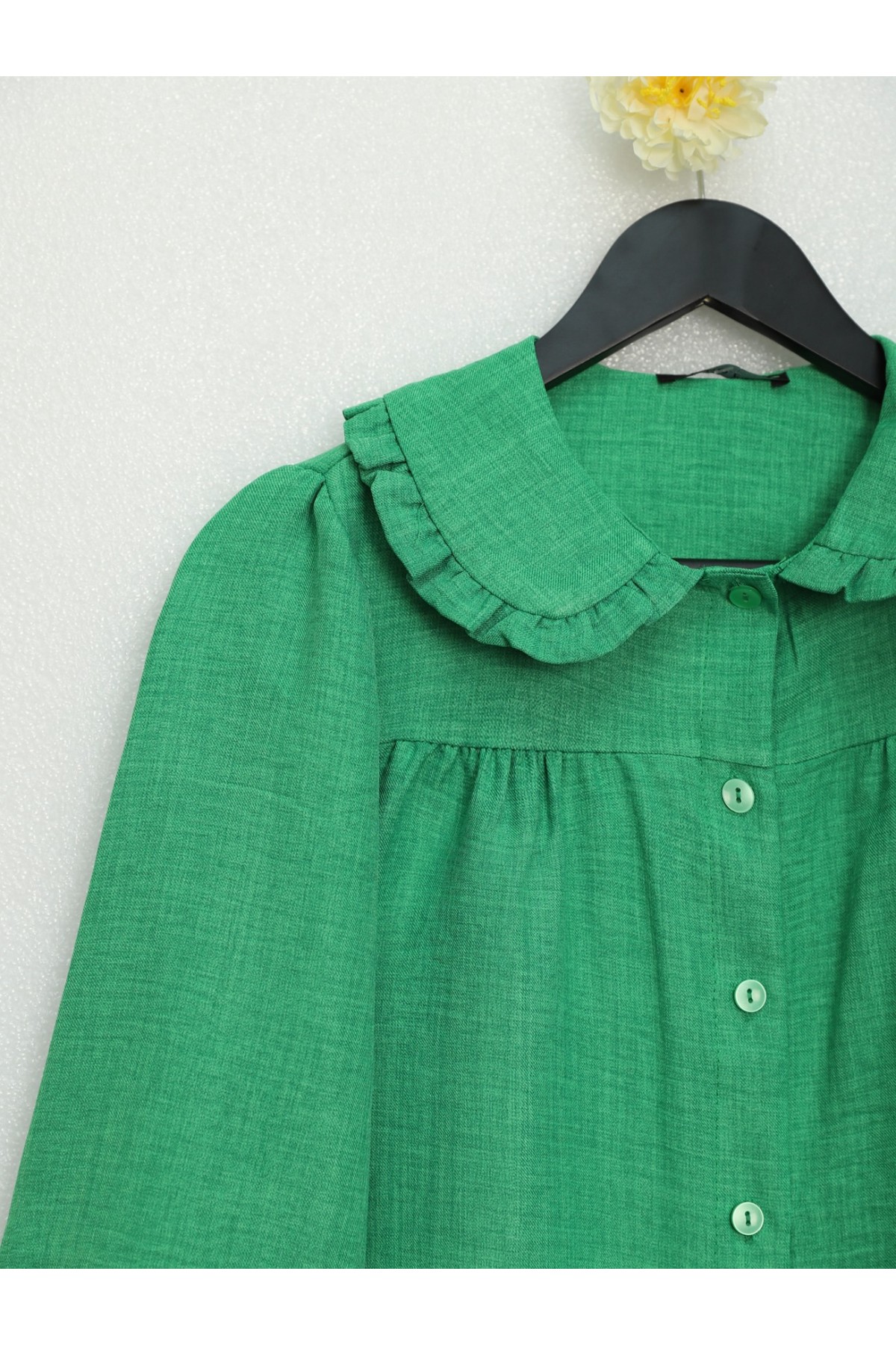 Bebe Yaka Boydan Düğmeli Tunik      -A.Yeşil