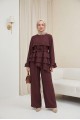 Asimetrik Kat Detaylı Bağcıklı Pantolonu Astarlı Cupra Takım  -Bordo