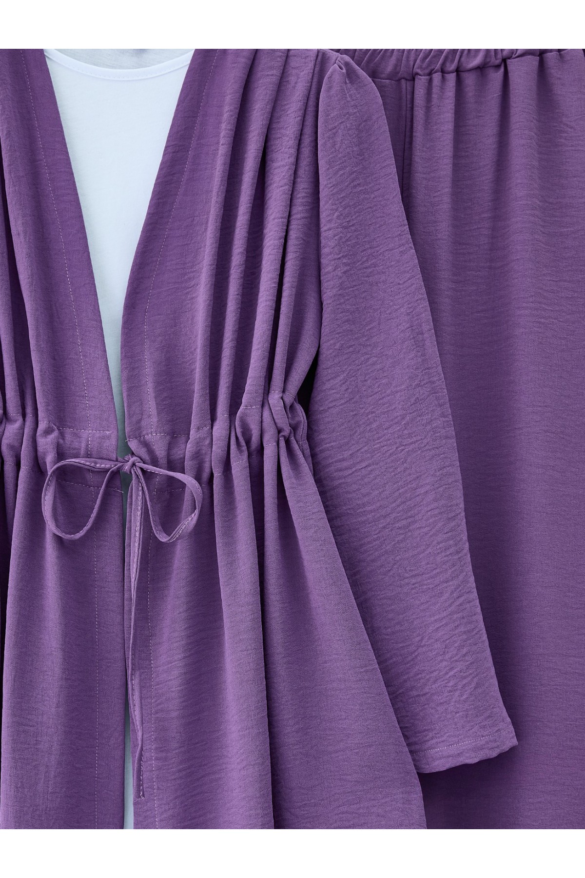 Tünel Bağcıklı Ayrobin Kimono Takım -Mor